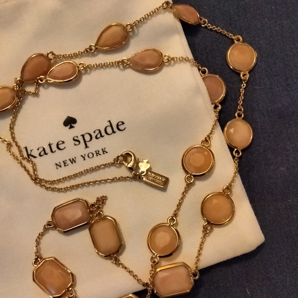 kate spade long gold-tone & peach cream scatter station necklace Preppy